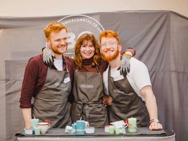mother and sons at candle class